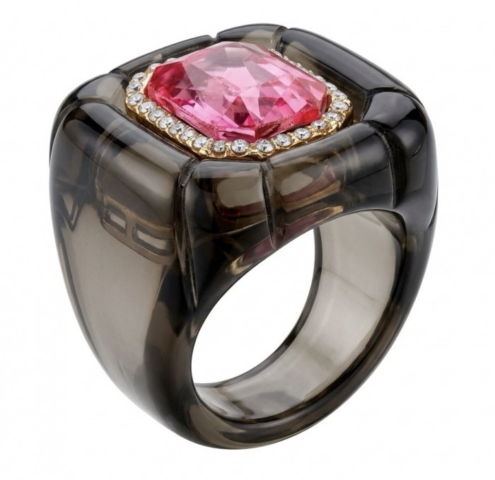 Candy Store - Modern Design Natural Brown Raisin Pink Topaz .925 Sterling Silver ring size 8 1/4