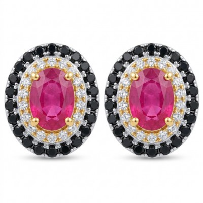Born to Glam uthentic 3.2 carat Ruby 2 tones .925 Sterling Silver handcrafted earrings