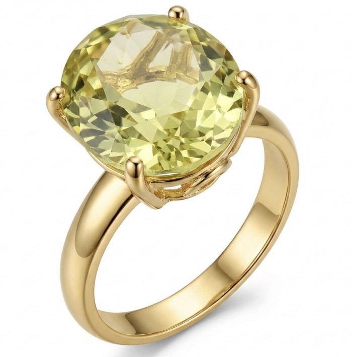Solid 8.8 carat Genuine Lemon Quartz 18K Gold over .925 Sterling Silver handcrafted ring size 6