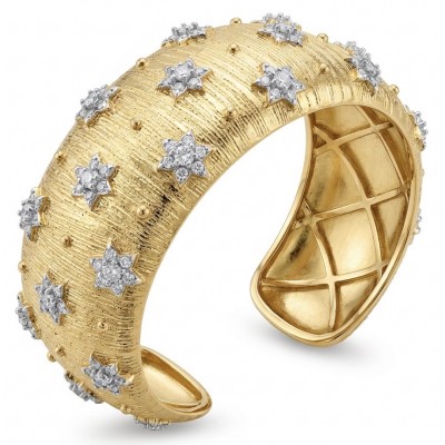 Byzantine design Authentic White Topaz 18K Gold over .925 Sterling Silver handcrafted Bracelet / Cuff
