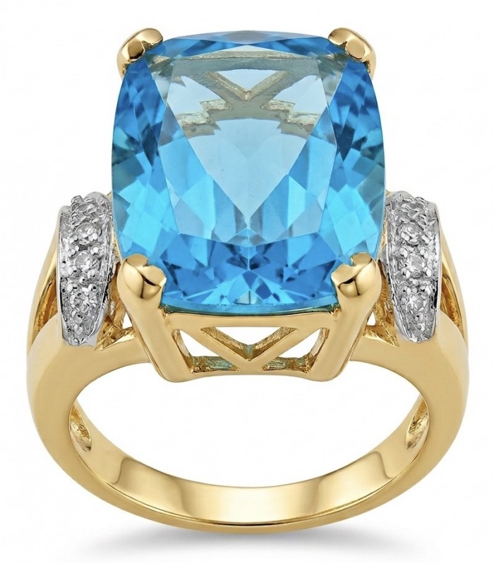 Paradise Natural 27.8 carat Swiss Blue Topaz .925 Sterling Silver dipped in 22K Gold handmade Large Statement Ring size 7 3/4