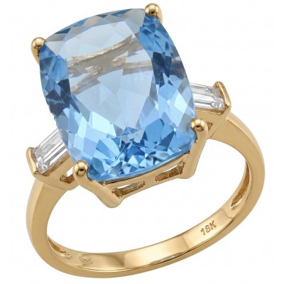 Angelina 9.4 carat authentic Swiss Blue Topaz .925 Sterling Silver dipped in 18k Gold Handcrafted Ring size 6