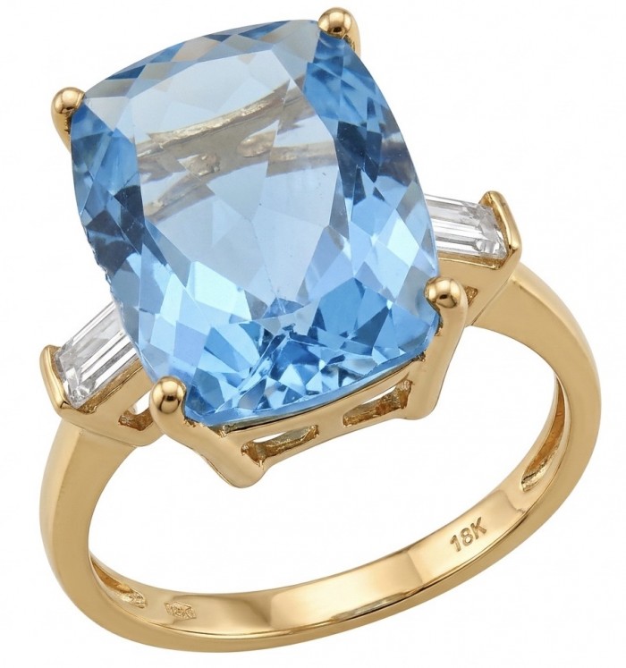 Angelina 9.4 carat authentic Swiss Blue Topaz .925 Sterling Silver dipped in 18k Gold Handcrafted Ring size 6