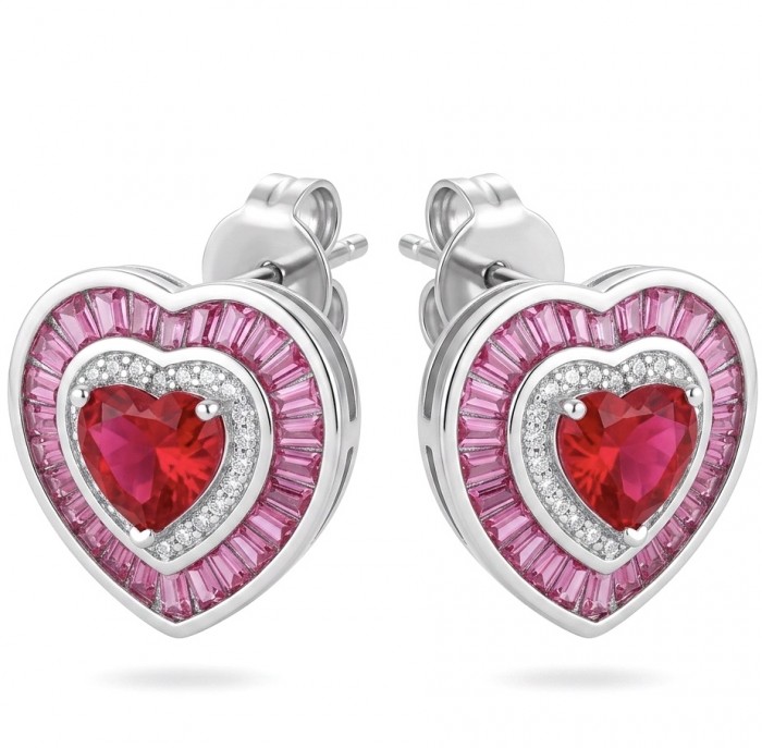 Art deco - My Sweet Heart Natural 2.8 carat Mozambique Ruby .925 Sterling Silver Handcrafted Earrings