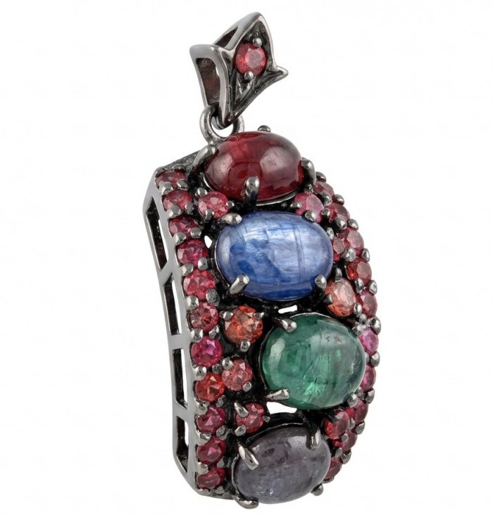 Stella 17.5 carat Brazilian Watermalon Tourmaline black rhodium over .925 Sterling Silver handmade Pendant