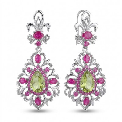 Giovanna - Authentic 28.9 carat Green Amethyst Ryby .925 Sterling Silver dipped in rhodium handcrafted earrings