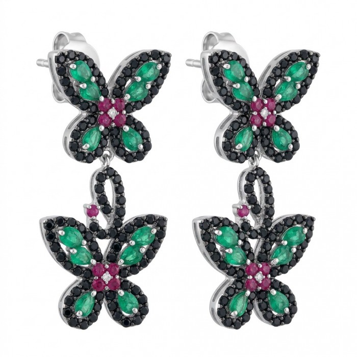 RARE BEAUTY! Valentina 27.2 carat CARVED Emerald Sapphire .925 Sterling Silver dipped in rhodium Statement handcrafted earrings