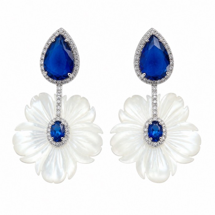 Summer Flowers Blister Pearl Blue Topaz 14K Gold over .925 Sterling Silver handcrafted Earrings