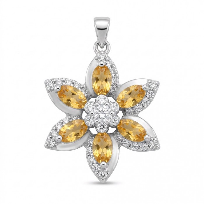 Golden Star 8.5 carat Brazilian Citrine .925 Sterling Silver dipped in Rhodium handmade Pendant
