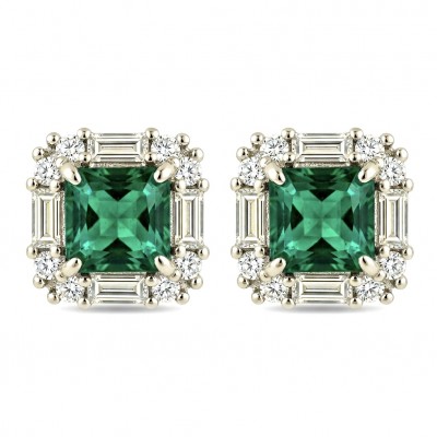Art deco - assher cut 3.8 carat COLOMBIAN Emerald .925 Sterling Silver handmade Earrings