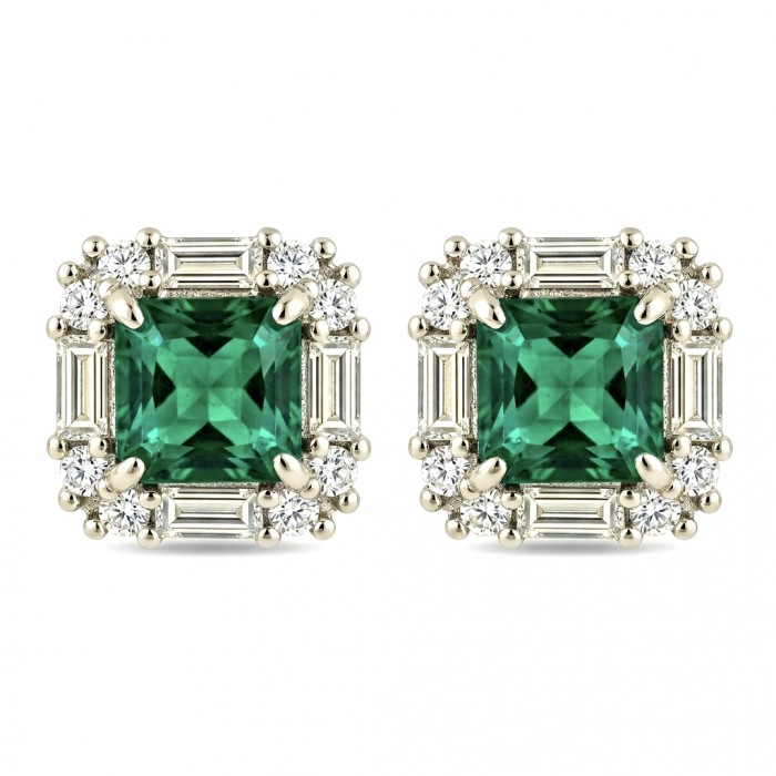 Art deco - assher cut 3.8 carat COLOMBIAN Emerald .925 Sterling Silver handmade Earrings