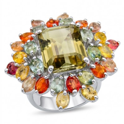 Costa del Sol 18.8 carat Genuine Lemon Quartz Sapphire .925 Sterling Silver handcrafted ring size 7 1/2