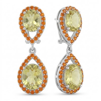 Fiesta Authentic 12.5 carat Brazilain Citrine .925 Sterling Silver dipped in Rhodium over brilliantly handcrafted earrings