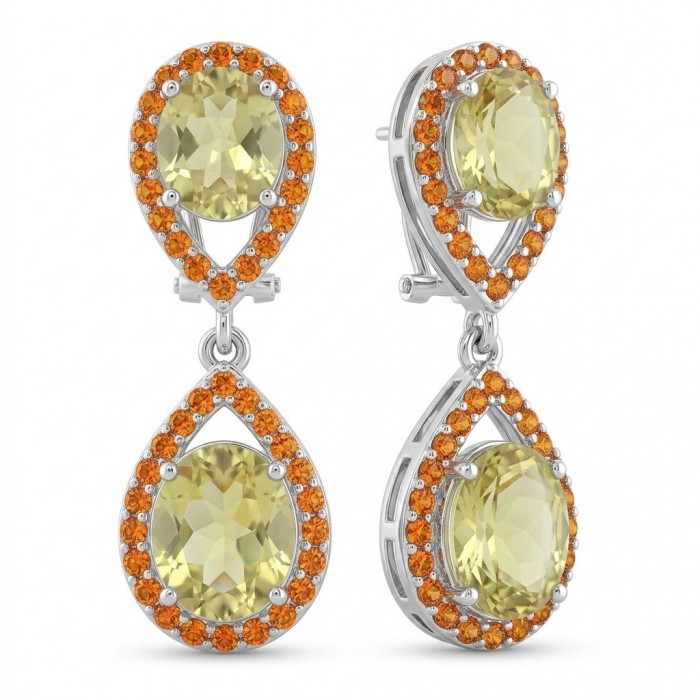 Fiesta Authentic 12.5 carat Brazilain Citrine .925 Sterling Silver dipped in Rhodium over brilliantly handcrafted earrings