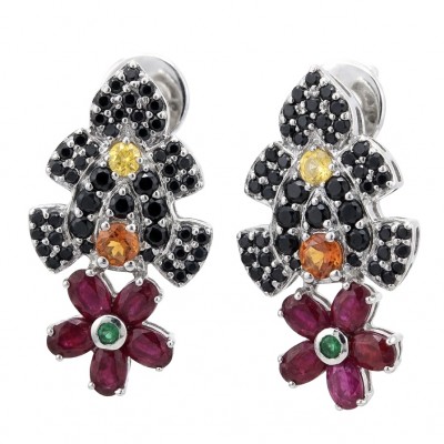 Rosalie 12.4 ctw Ruby .925 Sterling Silver dipped in rhodium handcrafted Statement earrings