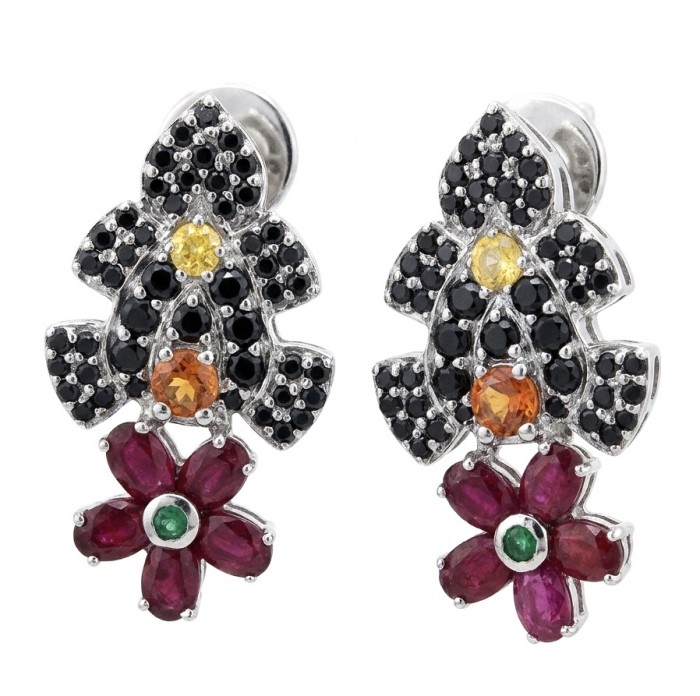 Rosalie 12.4 ctw Ruby .925 Sterling Silver dipped in rhodium handcrafted Statement earrings