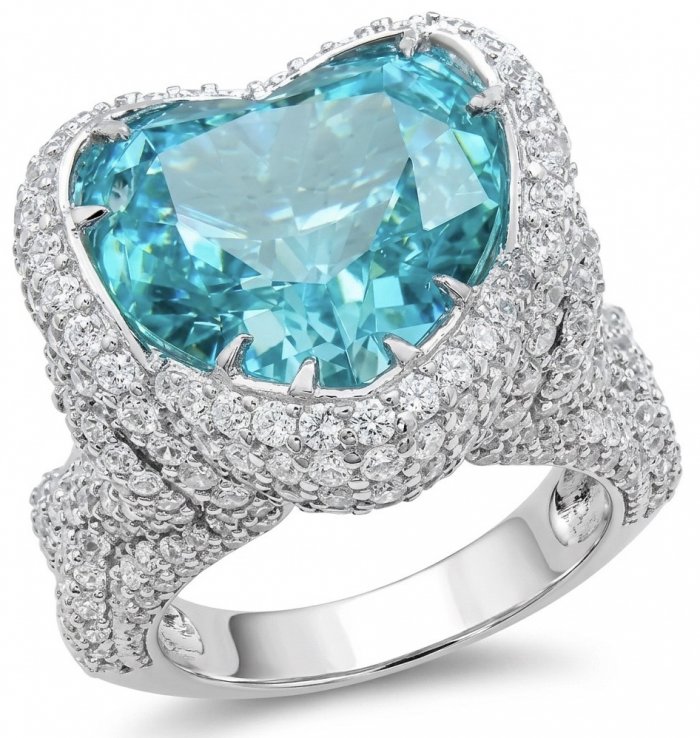 Deep Desire HEART SHAPE 18.8 carat Paraiba Tourmaline .925 Sterling Silver handcrafted ring size 8 - video