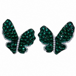 Incredible Butterflies genuine mystery setting 15.5 CARAT Emerald .925 Sterling Silver handcrafted Earrings
