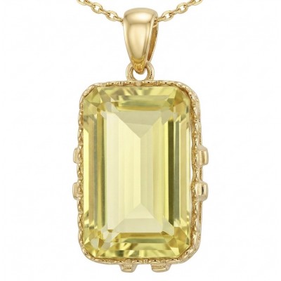 Emerald cut 10.3 carat Lemon Quartz 18K Gold over .925 Sterling Silver handcrafted pendant