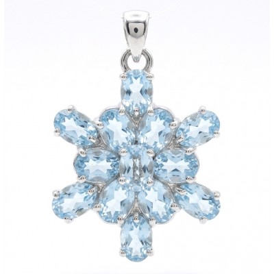 Blue Star 11.4 carat genuine Swiss Blue Topaz .925 Sterling Silver handmade Statement Pendant