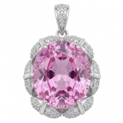 Oval cut 15.8 carat Bubblegum Pink Sapphire from Madagascar .925 Sterling Silver handcrafted pendant