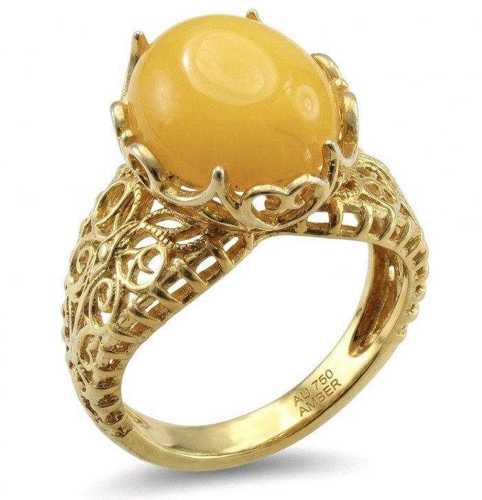 Vintage Style Authentic Golden Butterscotch Baltic Amber 18K Gold over .925 Sterling Silver entirely handcrafted ring; s. 7 1/2
