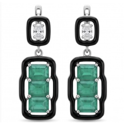 Art Deco 8.2 carat Colombian Emerald .925 Sterling Silver handcrafted Statement earrings