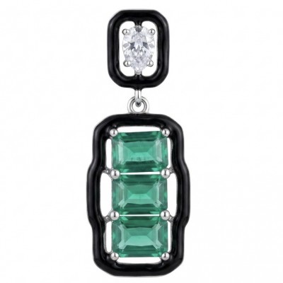 Art Deco 9.5 carat Emerald black enamel .925 Sterling Silver handmade Pendant