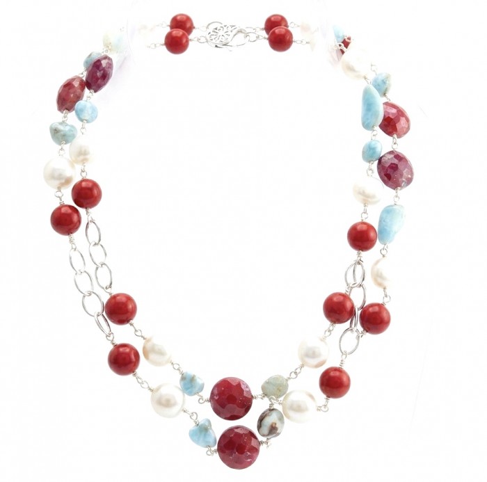 Sublime 32 inches long Red Fossilized Coral handmade Necklace