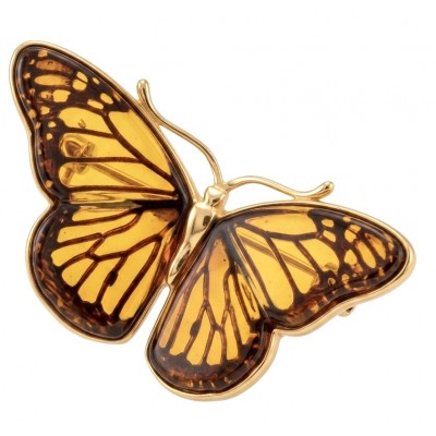 Butterfly Authentic Baltic Amber .925 Sterling Silver dipped in 18K Gold handcrafted ring; s. 7 adjustable