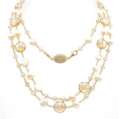 Rainbow Cascade Precious natural Blister Pearl 10K Gold over .925 Sterling Silver Necklace