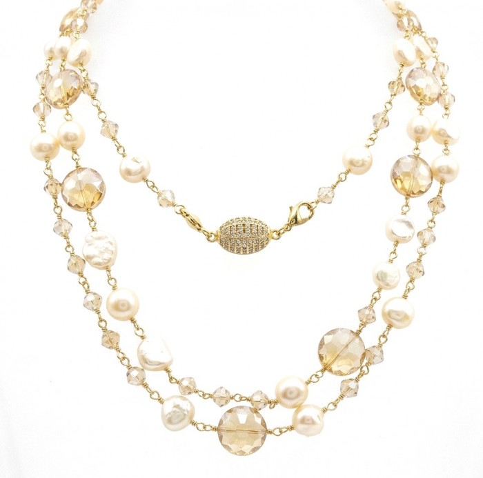 Rainbow Cascade Precious natural Blister Pearl 10K Gold over .925 Sterling Silver Necklace