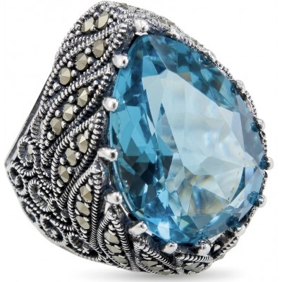 Massive Deep Blue 18.8 carat Aquamarine .925 Sterling Silver handcrafted ring size 7