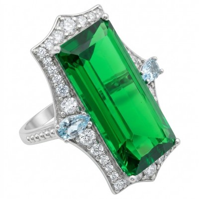 RARE FINDING! Authentic 28.9 carat volcanic Green Helenite .925 Sterling Silver HUGE ring s. 7