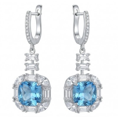 Atlantica 14.7 carat princess cut Swiss Blue Topaz rhodium over .925 Sterling Silver Handcrafted Statement earrings