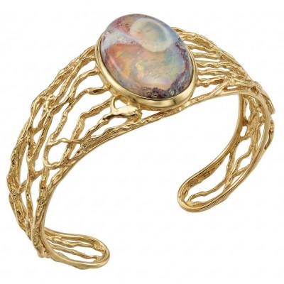 Authentic 25.8 carat Mexican Opal handmade 14K Gold over .925 Sterling Silver Bracelet / Cuff