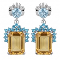 Summer Time 17.8 carat Lemon Quartz rhodium over .925 Sterling Silver handcrafted Statement Earrings