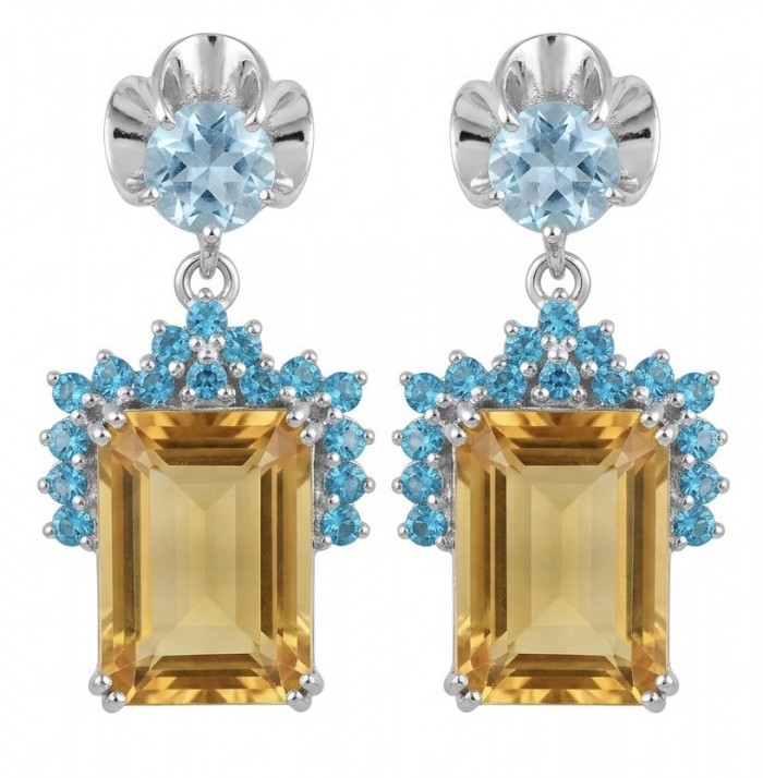 Summer Time 17.8 carat Lemon Quartz rhodium over .925 Sterling Silver handcrafted Statement Earrings