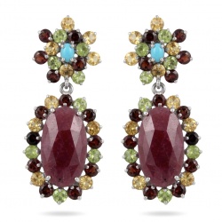 Real Art - Giovanna Natural 20.2 carat Kasmir Ruby .925 Sterling Silver handcrafted Statement earrings