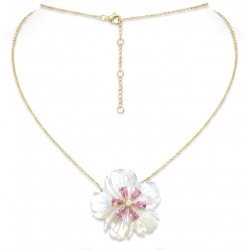 Precious White Flowers Blister Pearl 2.2 carat Kunzite 14K Gold over .925 Sterling Silver Necklace