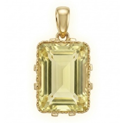 Emerald cut 10.3 carat Lemon Quartz 18K Gold over .925 Sterling Silver handcrafted pendant