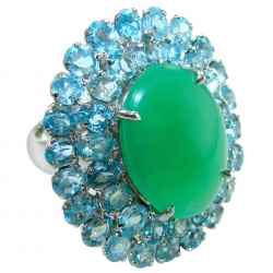 Abundance of Love 18.5 carat Chrysoprase Rhodium over .925 Sterling Silver handcratfed LARGE Statement Ring s. 7