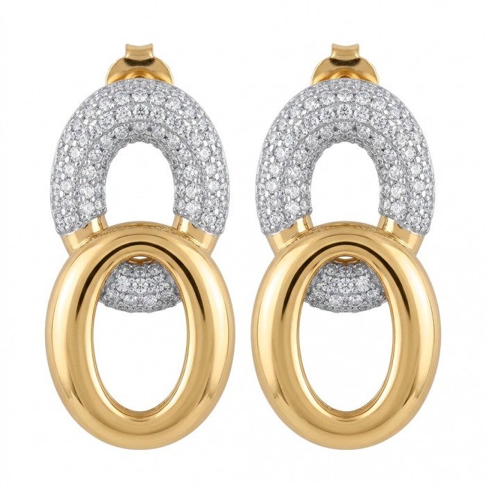 TIFFANY - LUXURIUS - Natural pave White Topaz 14K Gold over .925 Sterling Silver handmade earrings