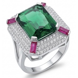 Art Deco 16.6 ctw Emerald .925 Sterling Silver handcrafted Statement Ring size 8