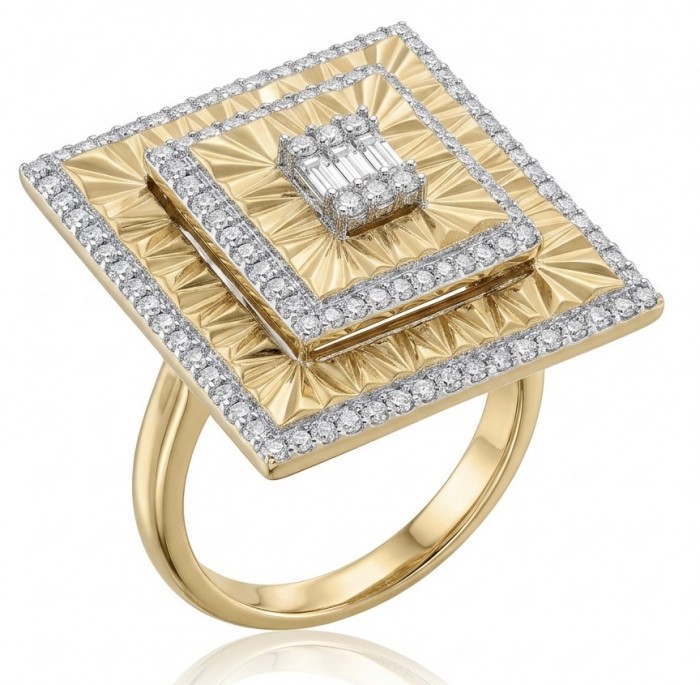 Art Deco 2.2 carat White Topaz 14K Gold over .925 Silver handcrafted Cocktail Ring s. 6