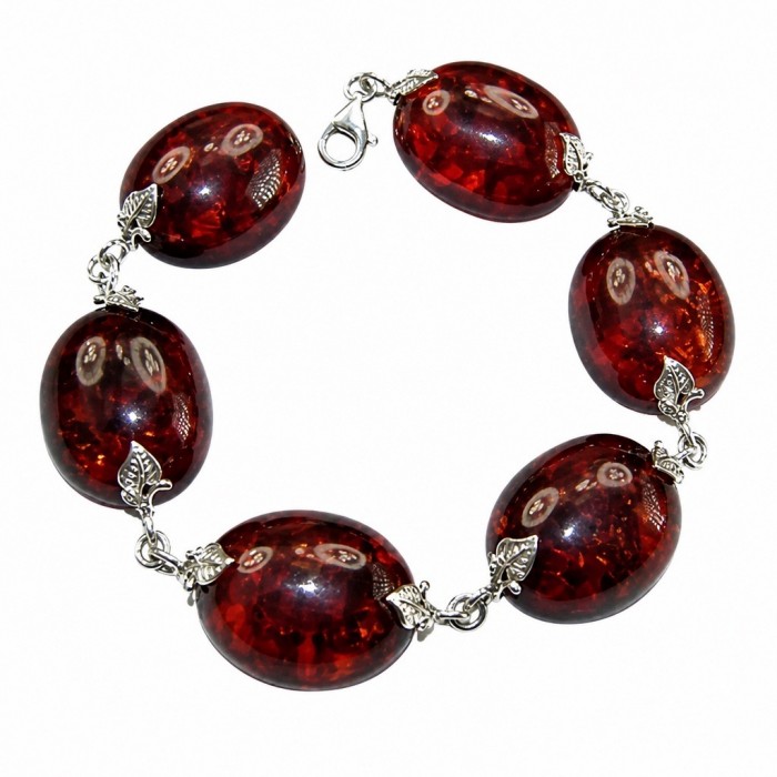 Excellent quality Cognac color Baltic Amber .925 Sterling Silver entirely handcrafted Bracelet