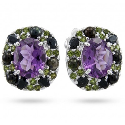 Francesca Genuine 8.9 carat Brazilian Amethyst rhodium over .925 Sterling Silver handcrafted Statement handcrafted earrings