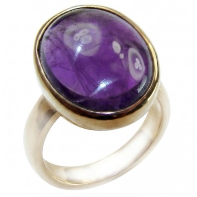 Peace 15.5 carat natural Amethyst 18K Gold over .925 Sterling Silver Handcrafted Ring size 8 adjustable