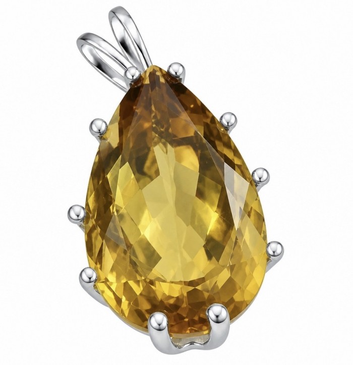 Oval cut 22.5 carat Lemon Quartz rhodium over .925 Sterling Silver handcrafted pendant