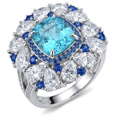 Mademoiselle - 24.5 carat natural Swiss Blue Topaz .925 Sterling Silver dipped in Rhodium handcrafted Large Statement Ring size 9 1/4